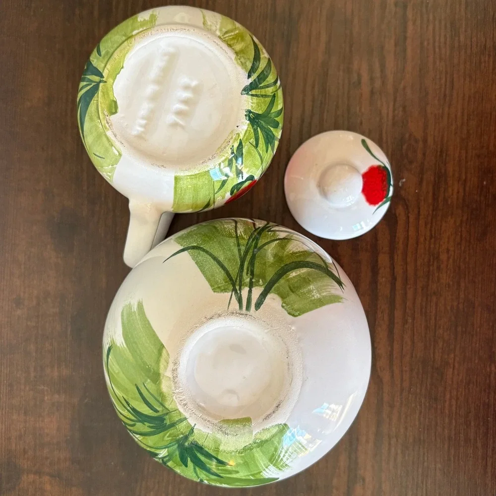 Vintage Italian Hand Painted Poppy Sugar‎ Bowl & Creamer Set Mid Century Pottery